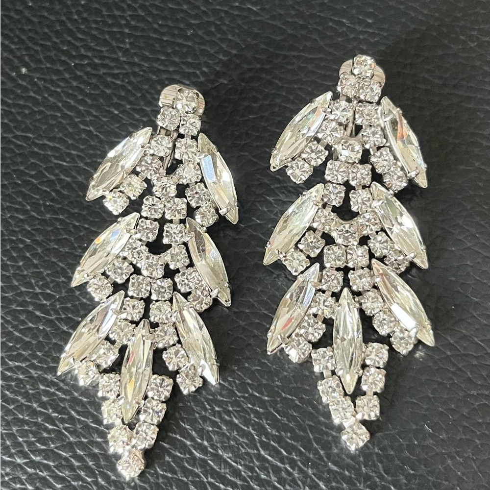 Signed Sherman Countess of Snowdon Clear Rhinestone Earrings